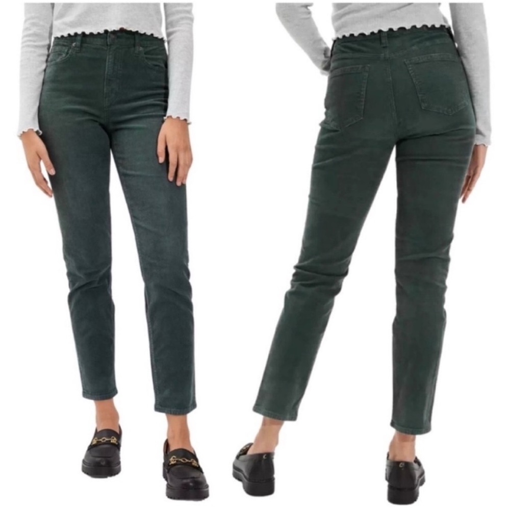 American Eagle Mom Straight Jean High Rise Stretch Corduroy Dark Green Size 4